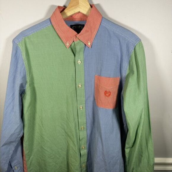 Chaps Mens Medium‎ Easy Care Long Sleeve Shirt Gingham Colorblock Check Primary - Picture 1 of 6